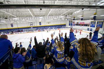 Image of a crowd cheering at the Plymouth Ice Center