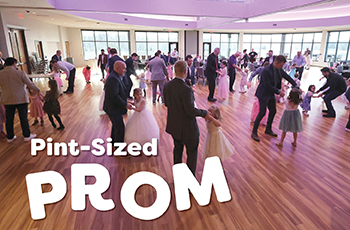 Image of children and adults dancing. Text says Pint-Sized Prom