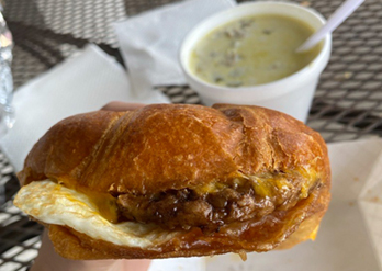 Image of breakfast sandwich and soup